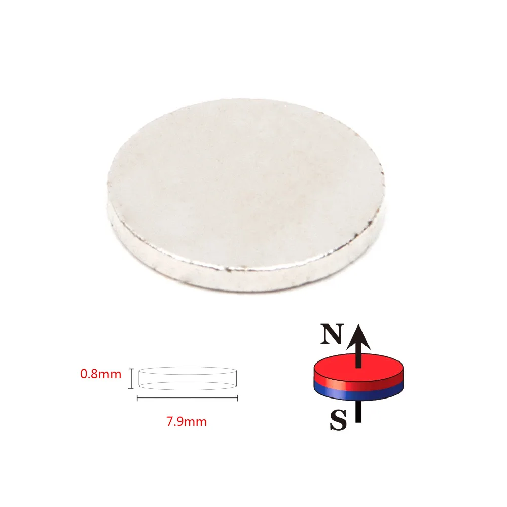 Hakkin 50 шт. диаметр N52 магнит редкоземельный NdFeB Неодимовый 7,9 мм x 0,8 мм постоянный магнит очень мощный акустический динамик