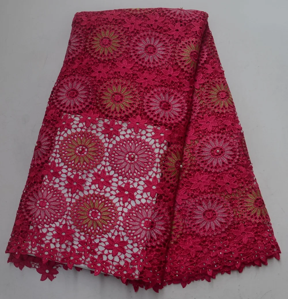 

Guipure Water soluble lace 5 yards High Quality African Cord Lace Fabric With Stones For Wedding dress