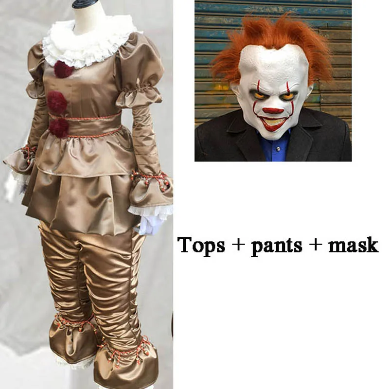 

New! Hot Movie Stephen King's It Pennywise Mask Cosplay Costume Scary Joker Suit Men Women Fancy Halloween Party Clown Costume