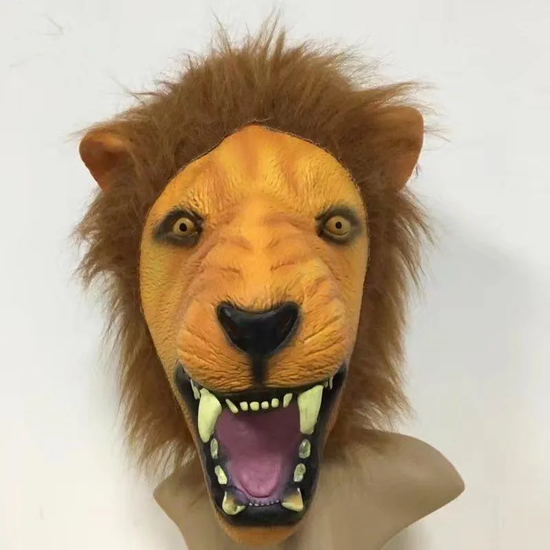 

1Pcs Halloween Props Adult Angry Lion Head Masks Animal Full Latex Masquerade Birthday Party Face Mask Fancy Dress