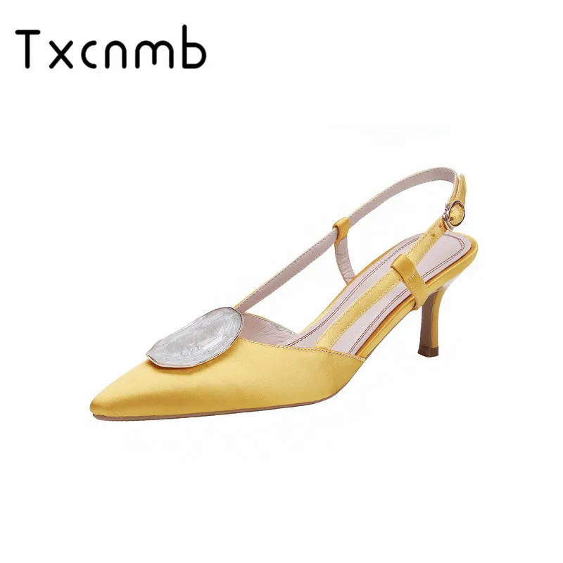 

TXCNMB Women Pumps Genuine Leather High Heels Summer Sandals Buckle Close Toe Pointed Toe Concise Fahison Sandals Shoes Woman