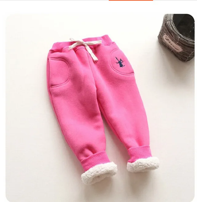 hot pink Зимние вельветовые брюки для девочек новые спортивные брюки с вышивкой для мальчиков повседневные штаны для малышей - Цвет: hot pink