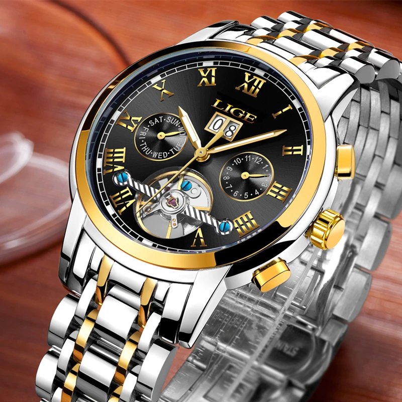 

LIGE 2019 New Automatic mechanical watch mens watches top brand luxury Business watch Waterproof sports clock relogio masculino