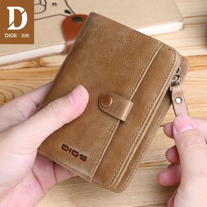 

DIDE Zipper Small Wallet Men Credit Coin Short Pocket Organizer Wallets Genuine Leather Card Holder Wallet Wallet Vintage Purse