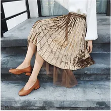 Осенне-зимняя юбка сетчатая бархатная плиссированная юбка с длинным разрезом асимметричные юбки