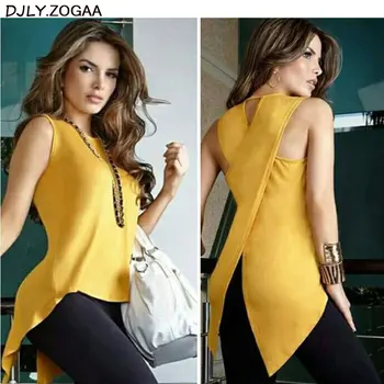 

Women Sexy Sleeveless Solid Color Round Neck Slim Fit Irregular Patchwork Blouse Vest Tank Tops