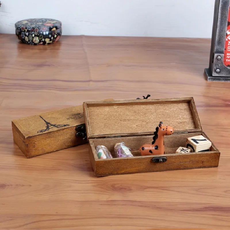 

Desktop Storage Box Natural Wooden With Lid Lock Organizer Handmade Craft Jewelry Case Office Pencil Box For Desk
