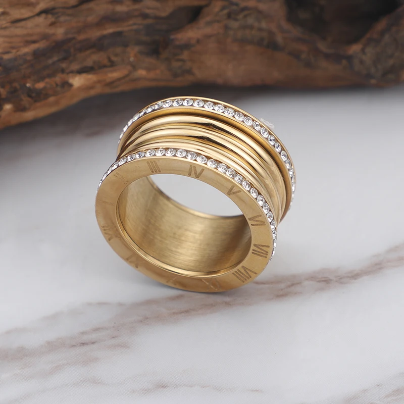 Kalen, новинка, 3 цвета, нержавеющая сталь, Bague Femme, трендовые, кубический циркон, обручальные кольца для женщин, римские цифры, Anillos Mujer, ювелирные изделия