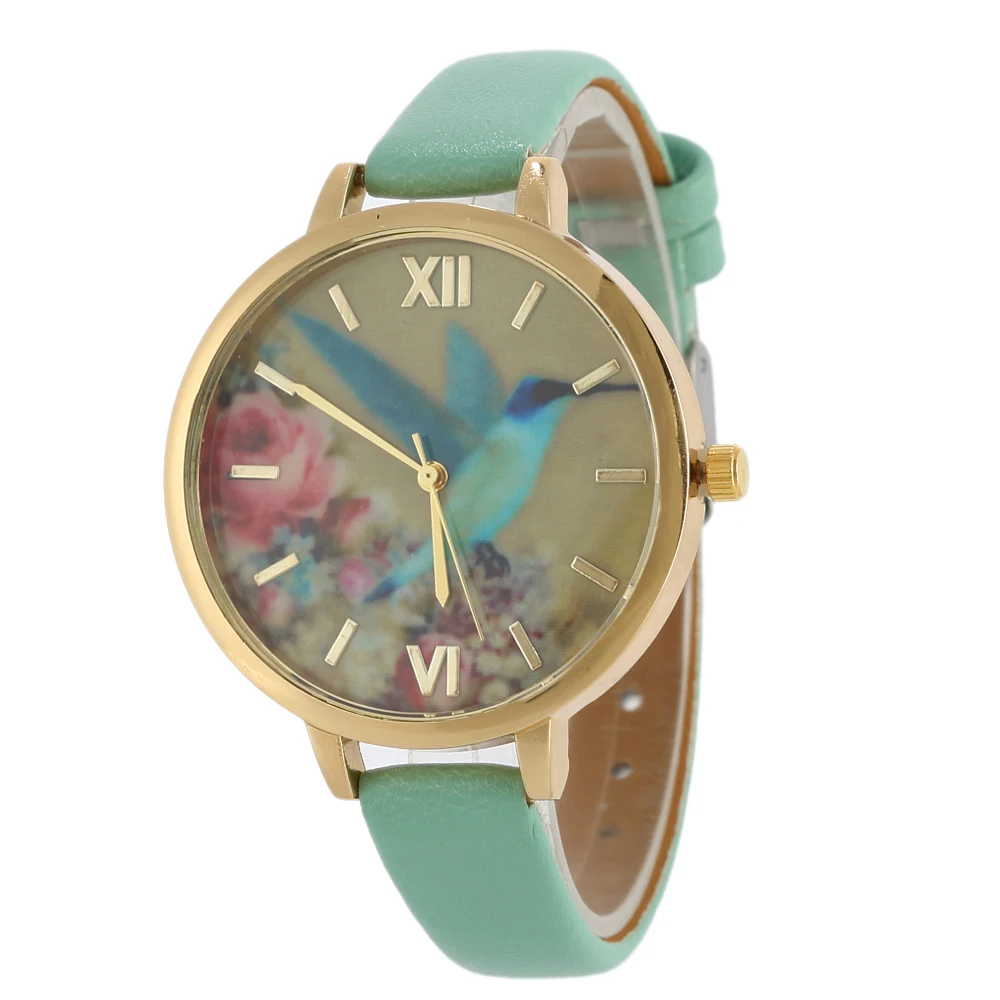 

Trend Blue Bird Fashion Beautiful Watch Women Leather Casual Quartz Wrist Watch with Dress skirt reloj mujer