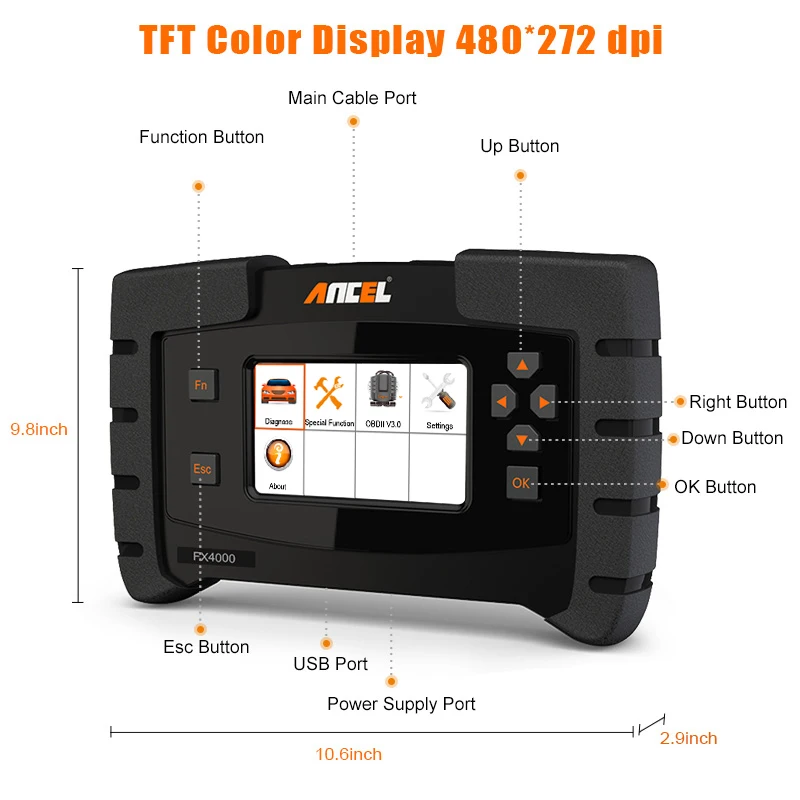 Ancel FX4000 OBD2 диагностический инструмент полная система автомобиля сканирующие Инструменты ABS кровотечение/масло сервис/EPB сброс OBDII Автомобильный сканер