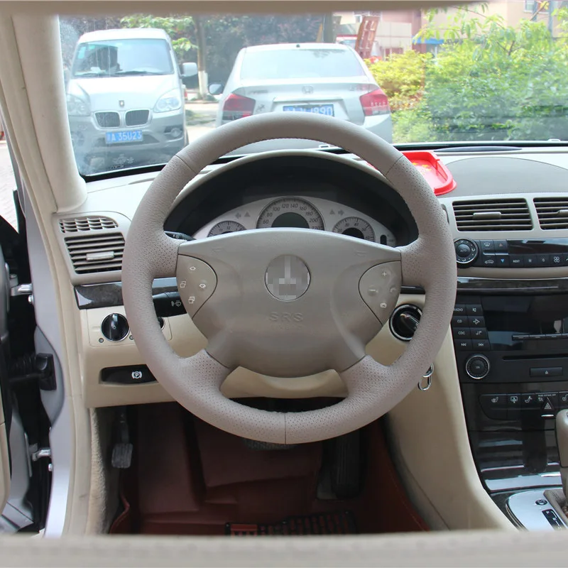 

New Anti Slip White Leather Steering Wheel Stitch on Wrap Cover For Benz E240 E Class