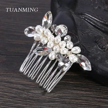 TUANMING 1PC Silver Pearl Rhinestone Small Hair Comb Trandy Hair Jewelry Tiara Headpiece Wedding Bride Women Hair Accessories
