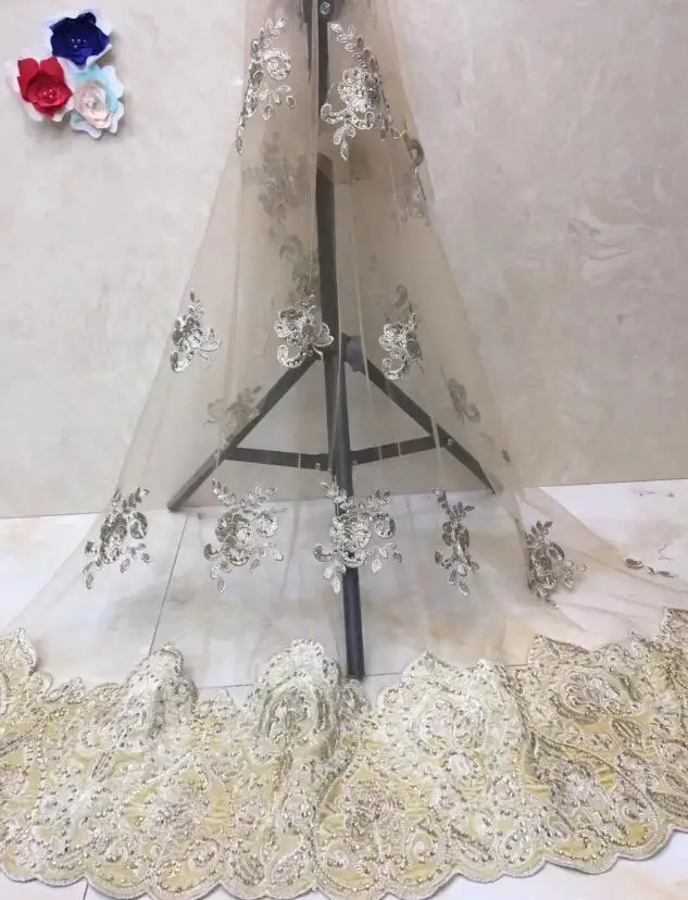 

5yards ZH-102714 new arrive embroidered tulle lace fabric with stones for sawing