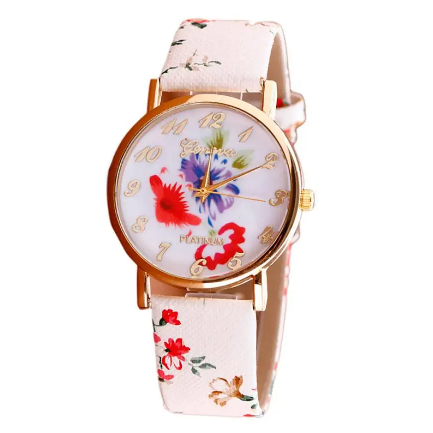 2016 New Fashion watches Trendy Colorful Flower Patterns PU Leather