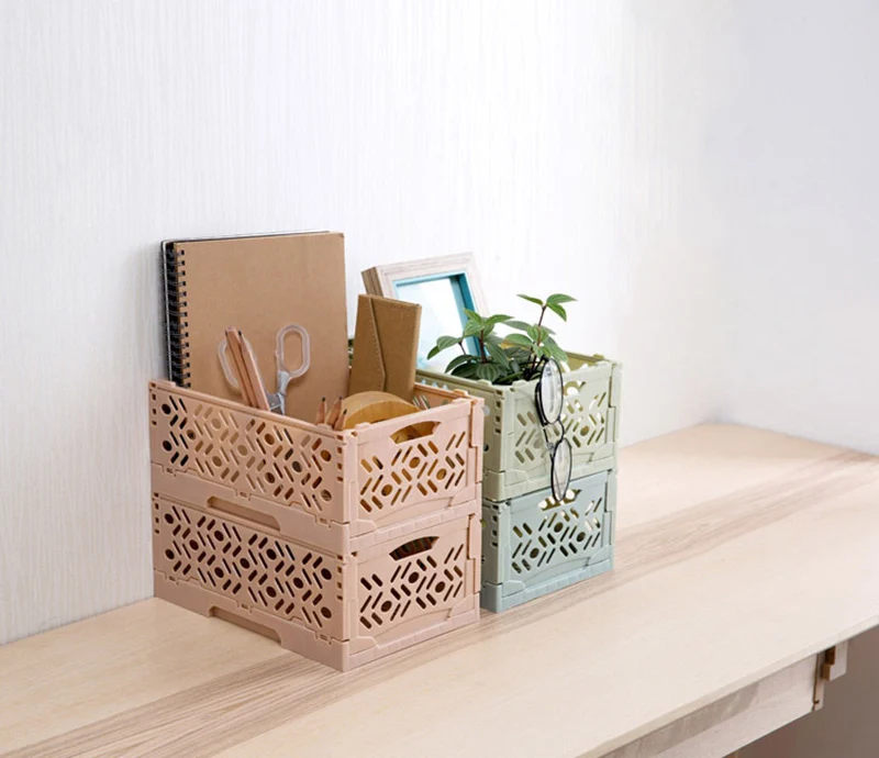 ماكياج أشتات تخزين مضمد غرفة نوم الحمام سلال بلاستيكية المنزل مكتب تخزين الجوف للطي منظم سطح المكتب