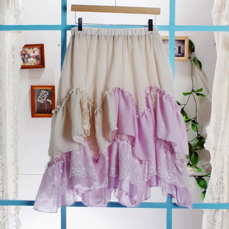 Mori Girl Kawaii кружевная плиссированная юбка принцессы с оборками и эластичной резинкой на талии Новинка Saia Longa женская готическая одежда в стиле Лолиты Boho