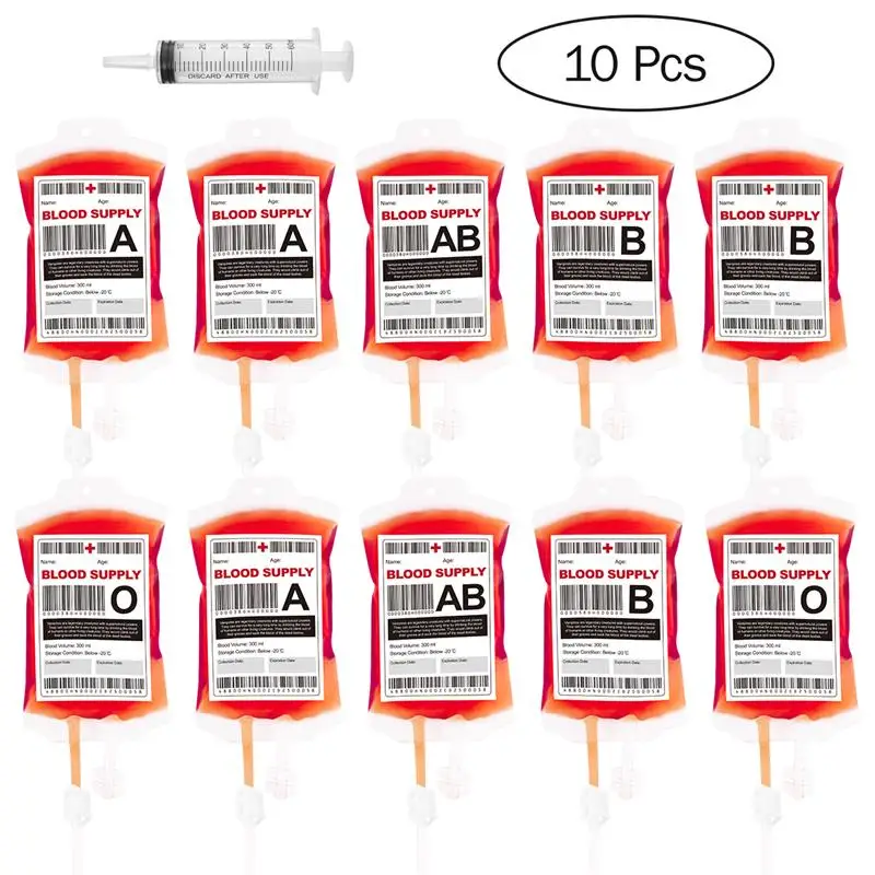 

10pcs Clear Halloween Food Grade PVC Drink Bag The Vampire Diaries Cosplay Blood Bag Props Halloween Decoration Supplies