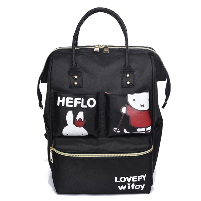 

Mummy Bag Female Large Capacity Multi-function Pocket Travel School Canvas Backpack Shoulder Portable Cartoon Pattern Package