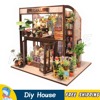 

Miniature Doll House City Coffee Bar Shop DIY Wooden Dollhouse With Furnitures Adult Teenager Toys Figure Building Gifts Sets