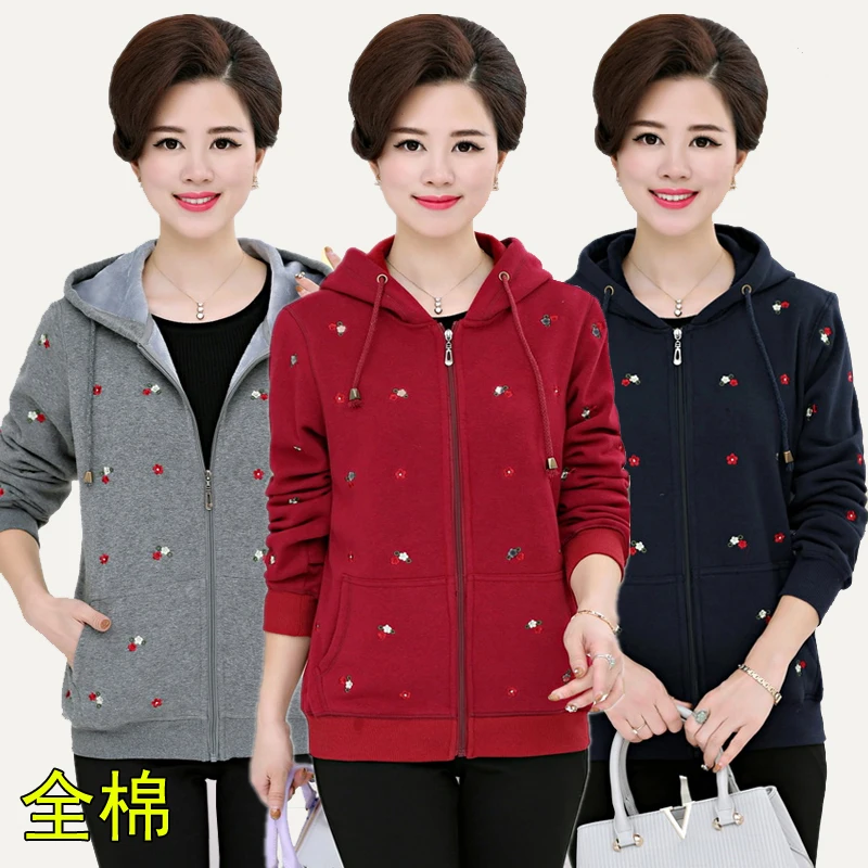 

Large size 4XL Women hoodie Tops Autumn Winter Ladies coats Thicken Zip hooded sweatshirt warm hoodie coat Middle age clothing