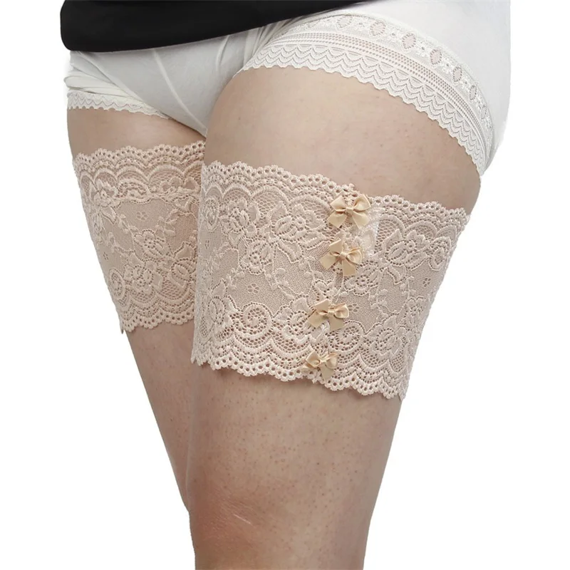 

Summer Thigh Bands 2019 Sexy Lace Women's Thigh Socks Protect Leg Anti Friction with Two Rows of None Slip Silicone Leg Warmers