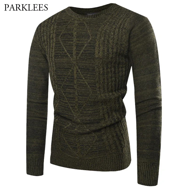 Solid Diamond Sweater Men Casual Slim Fit Knitted Mens