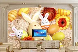 Пользовательские papel де parede, Праздники пасхальные кролики герберы яйца обои, Ресторан диван телевизор спальня 3d обои
