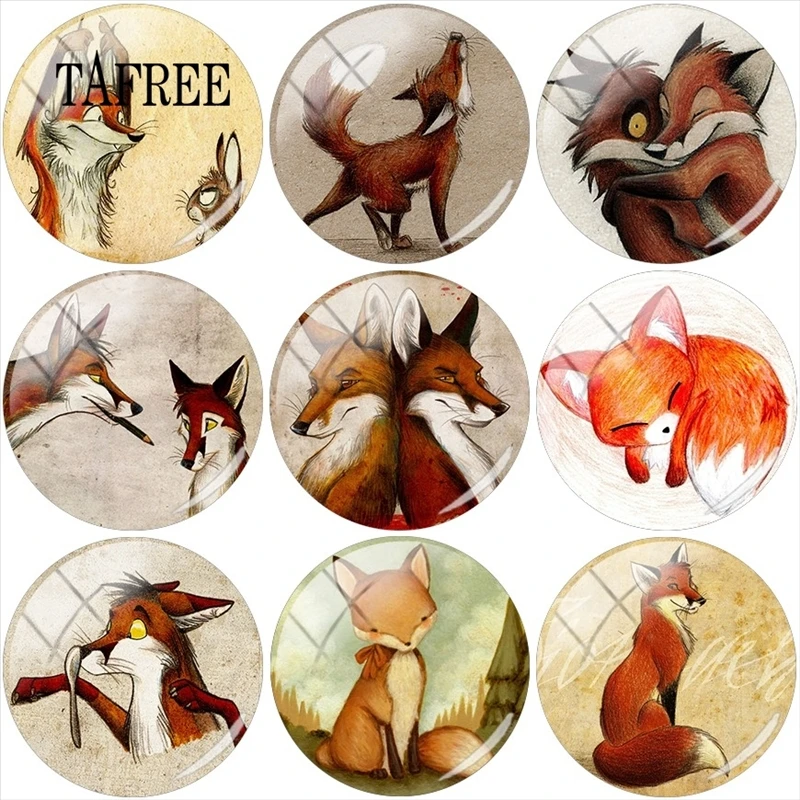 TAFREE подвеска в виде животного Art Cute Fox 12 мм/15 мм/16 мм/18 мм/20 мм/25 мм круглый стеклянный кабошон Demo плоский задний вывод