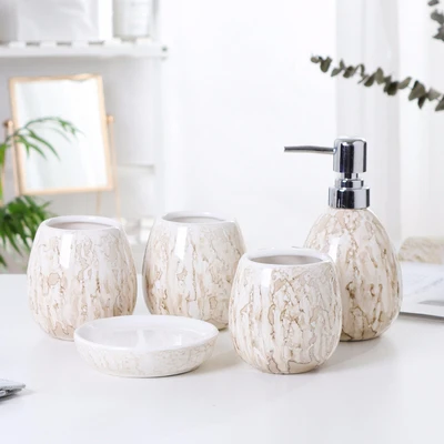 European minimalist ceramic wash cup 2/3 piece set Bathroom decoration Five-piece bathroom set Bathroom wash set - Цвет: b-5pcs