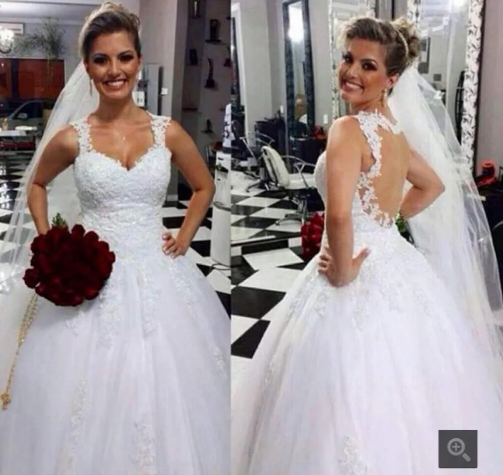 Acquista all'ingrosso online lace applique illusion wedding dress ...