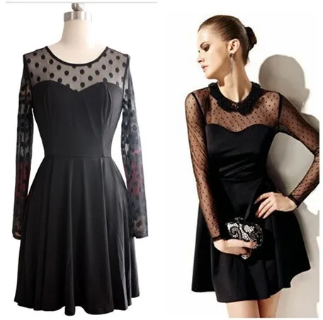 Black dress with net sleeves Clearance