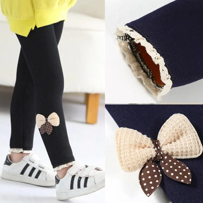 Children Winter Trousers Thick Velvet Leggings Kids baby Girl Bow Pencil Pants