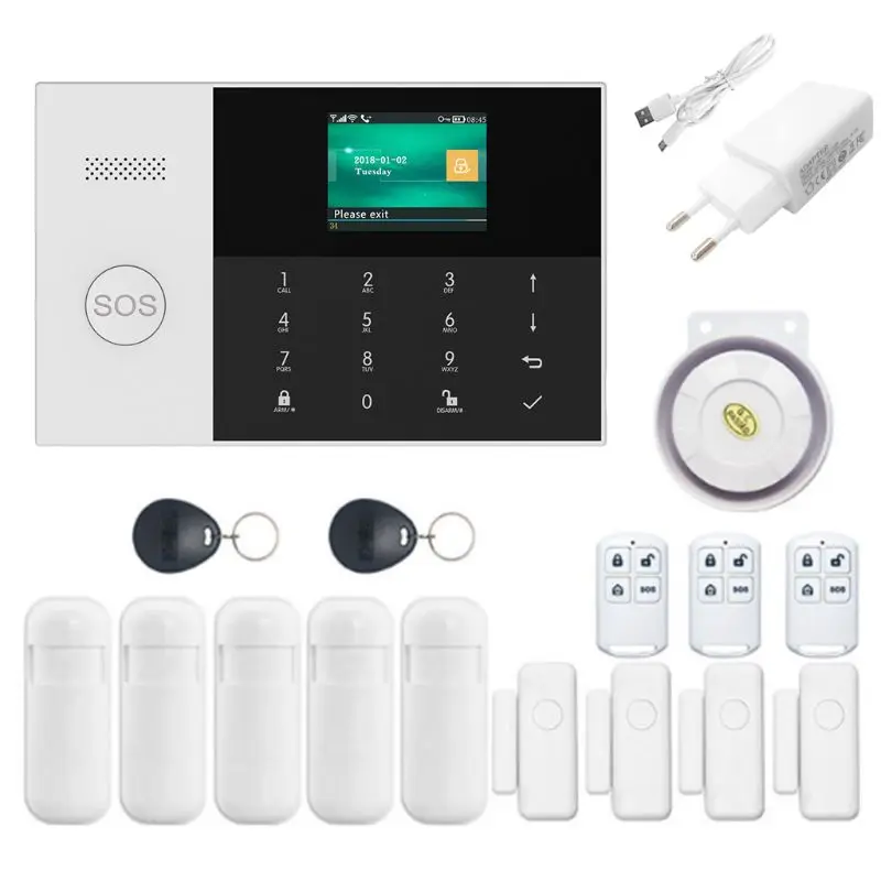 

1Set Wireless WIFI GSM GPRS Alarm System Home Security APP Remote Control RFID Card Arm Disarm Kit with Colorful Screen SOS Butt
