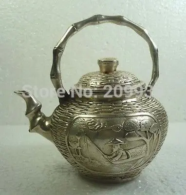 

huij 005672 rare Chinese Tibet silver beautiful scenery Teapot pot A0403