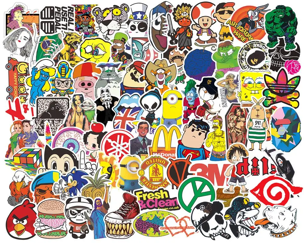 

100Pcs random NO Repeat Mixture Stickers Doodling Travel DIY Stickers On The Car Motorcycle Luggage Laptop Bike Scooter