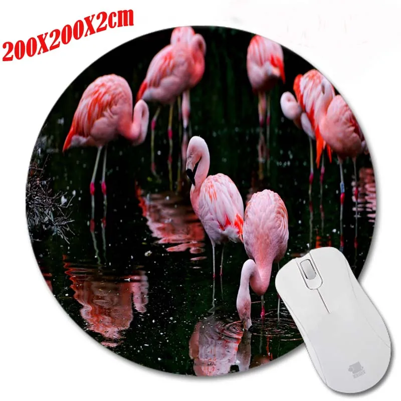 102go flamingo prints Mouse Pad Small Size Round Mouse Pad Non-Skid Rubber Pad (1)
