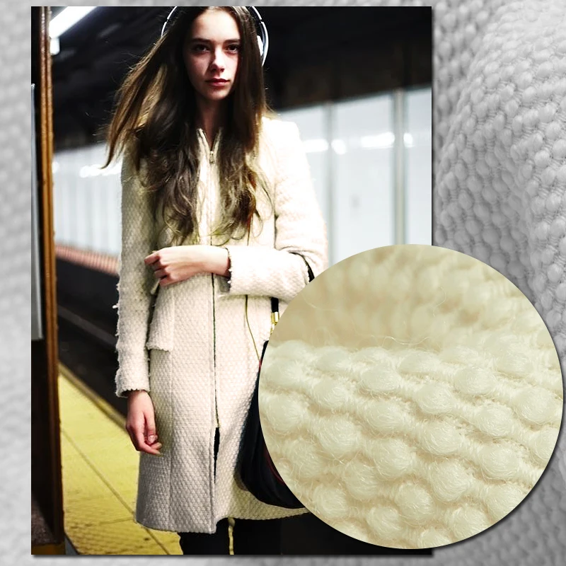 

Yarn-dyed 3D bubble dots pattern solid beige color pure wool fabric, sewing for jacket, coat, dress, suits, craft by the yard