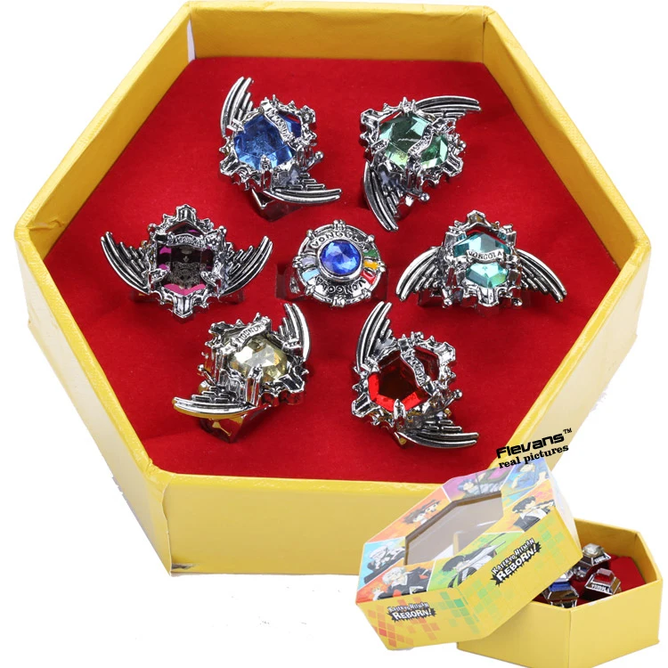 

Anime Katekyo Hitman Reborn Sawada Tsunayoshi Cosplay Rings Vongola Rings Set Metal Model Collectible 12 Types