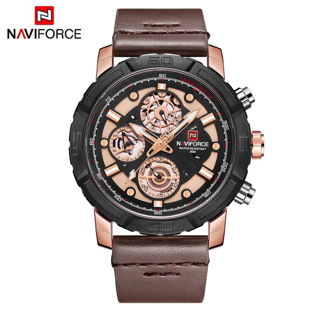 

NAVIFORCE Fashion Men Watches Leather Strap Men's Quartz 24 Hour Clock Analog Watch Sport Military Wrist Watch Relogio Masculino