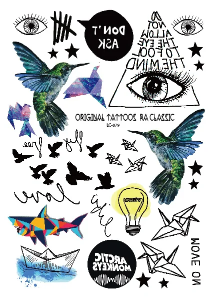 LC 879 Geometric Temporary font b Body b font Tattoos Hummingbird Electric Bulb Paper Boat Eye