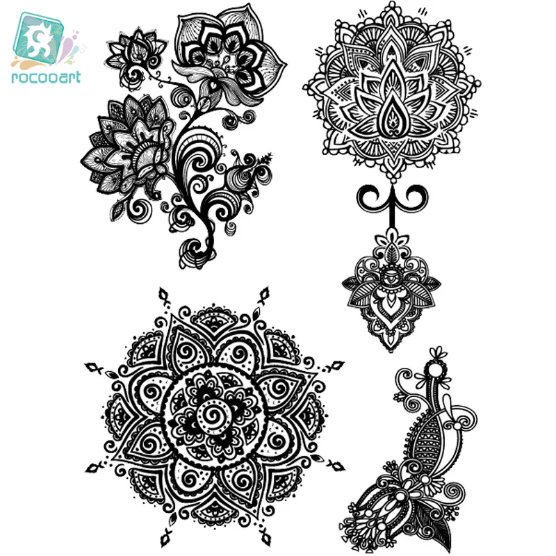 Тату наклейка Rocooart LS618 21*15 см сексуальная Ханна Женская Черная кружевная для