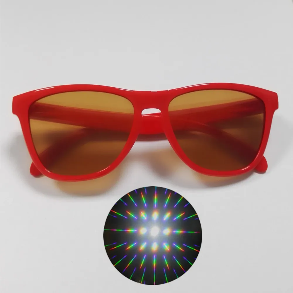 2 шт конечные жесткие пластиковые фейерверки рейвы дифракционные очки, 3D Raves Prism EDM радужные очки с 13500 линиями желтая линза