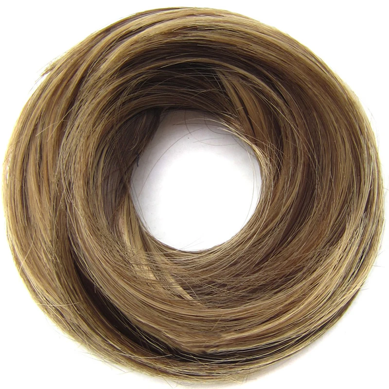 Similler Rubber Band Straight Scrunchie Donut Chignon Wrap Hair High Temperature Fiber Synthetic Hair Pieces Brown 613# Wedding