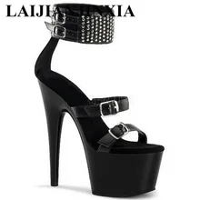 LAIJIANJINXIA/Женская обувь; уникальные новые туфли для сцены; высокие заклепки с алмазами; Соблазнительные туфли для танцев на высоком каблуке 17 см