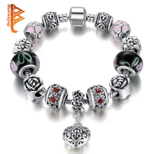 2016 Vintage Women Bracelet 925 Silver Charm Bracelet Fit Original Bracelet Bangle With Murano Glass Beads