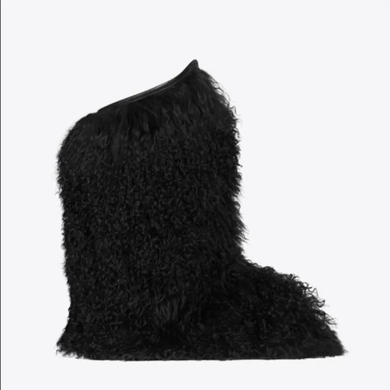Botas de nieve peludas para Mujer, botines blancos de Piel Negra hasta la  rodilla, estilo de pasarela único, zapatos planos cálidos, novedad de  invierno|Botas a media pantorrilla| - AliExpress