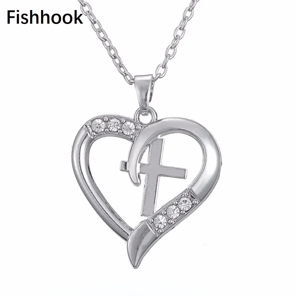 

Fishhook Dropshipping Jesus Christianity Inspirational Heart Cross And infinite Necklaces Cross Charm Necklace woman Jewelry