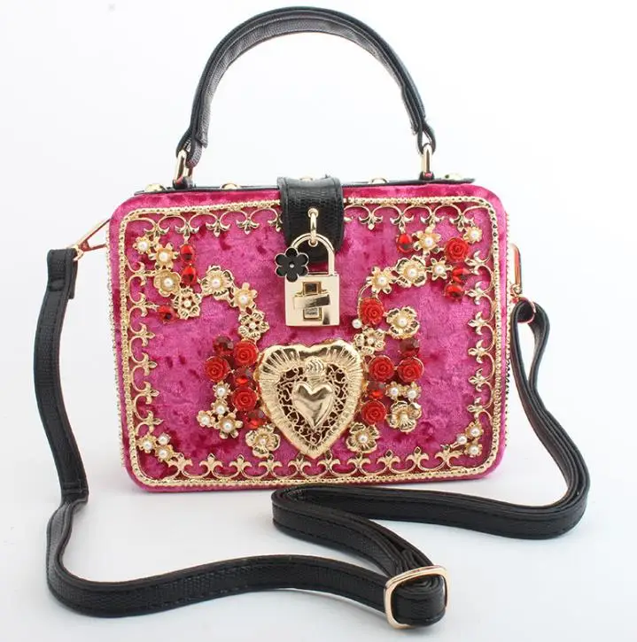 Роскошные модные Вельветовые женские вечерние сумочки с красным цветком, Сумочка через плечо, Женская мини-сумка через плечо - Цвет: Hot Pink