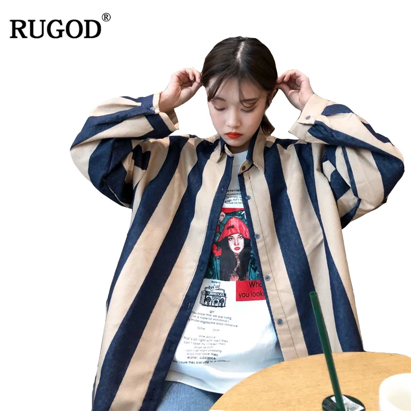 RUGOD/модные женские топы в полоску с длинными рукавами и отложным воротником