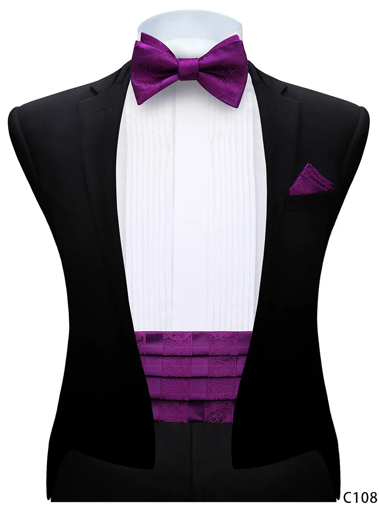 Классический мужской цветочный Пейсли каммербанд& Карманный квадратный и различные модные узоры галстук-бабочка набор - Цвет: C108